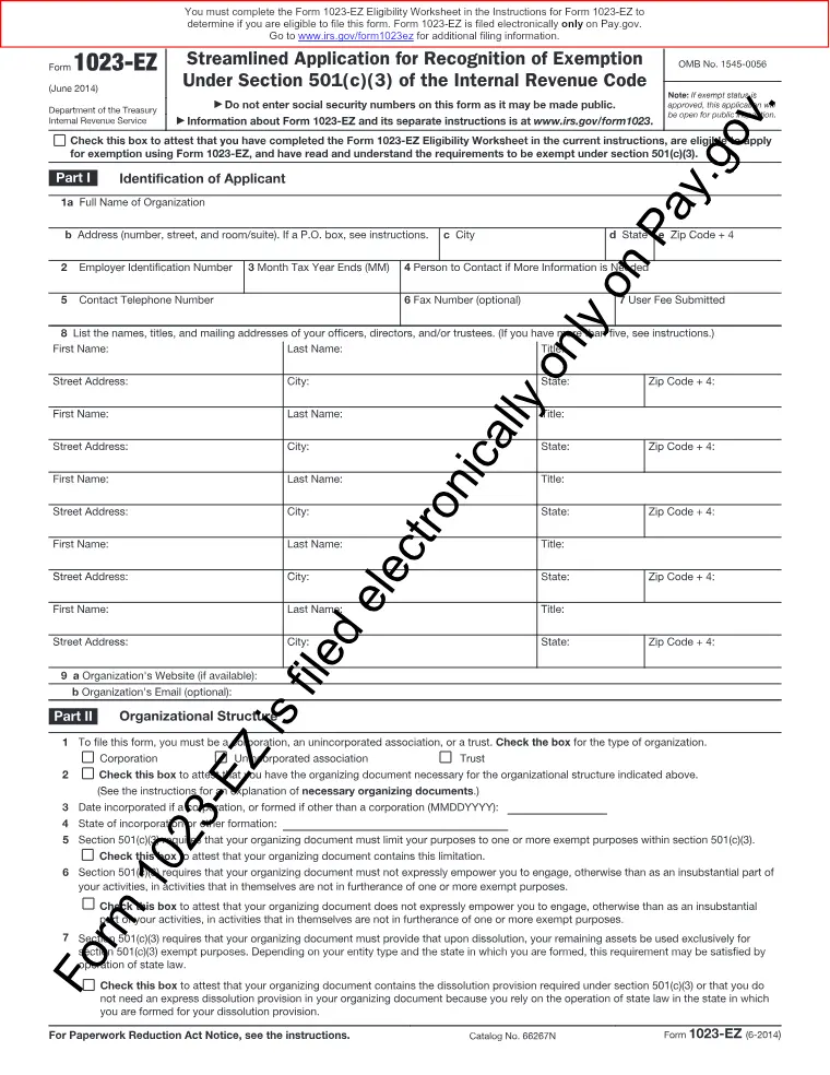 First page of the 1023-EZ form