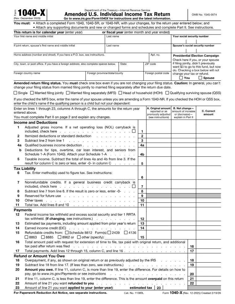 First page of the 1040-X form