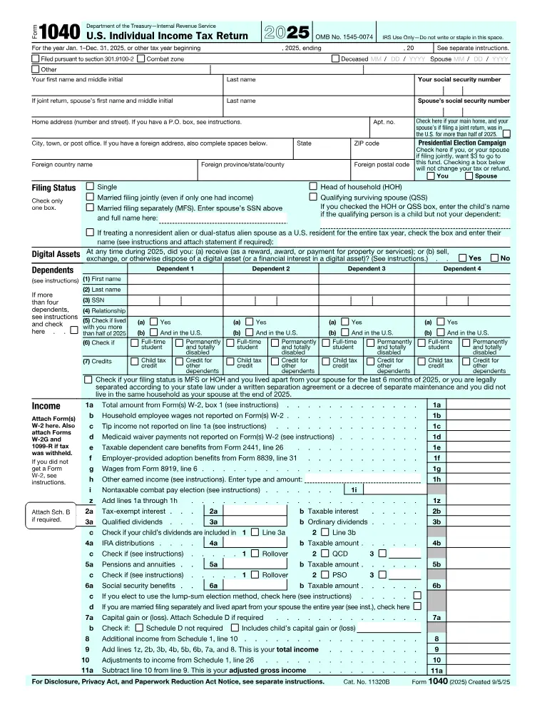 First page of the 1040 form