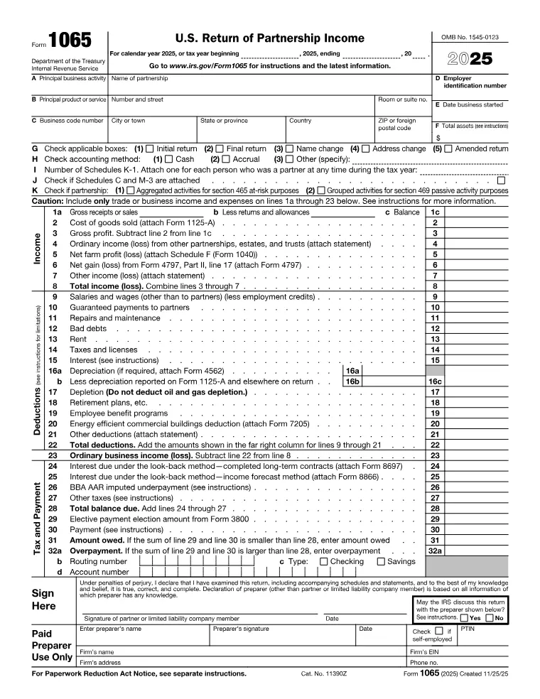 First page of the 1065 form