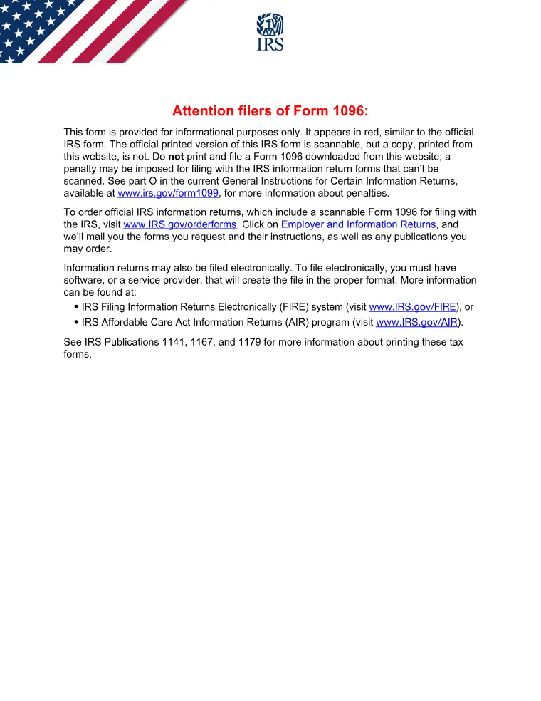 First page of the 1096 form