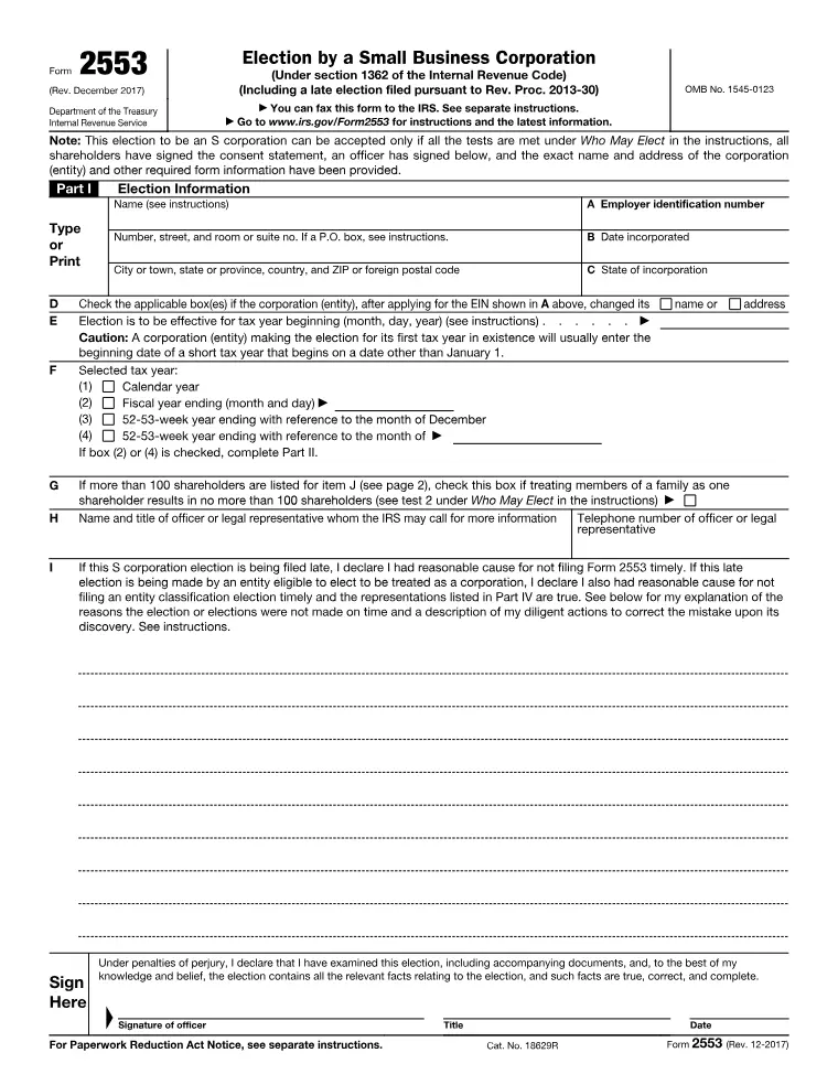First page of the 2553 form