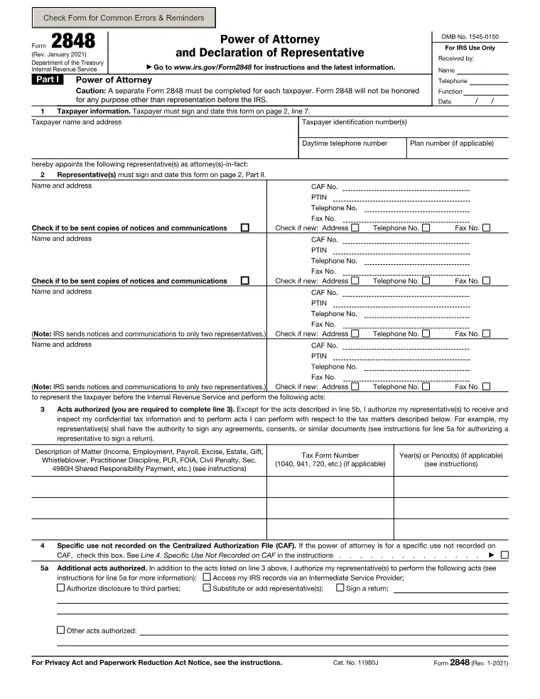 First page of the 2848 form