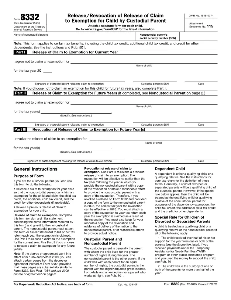 First page of the 8332 form