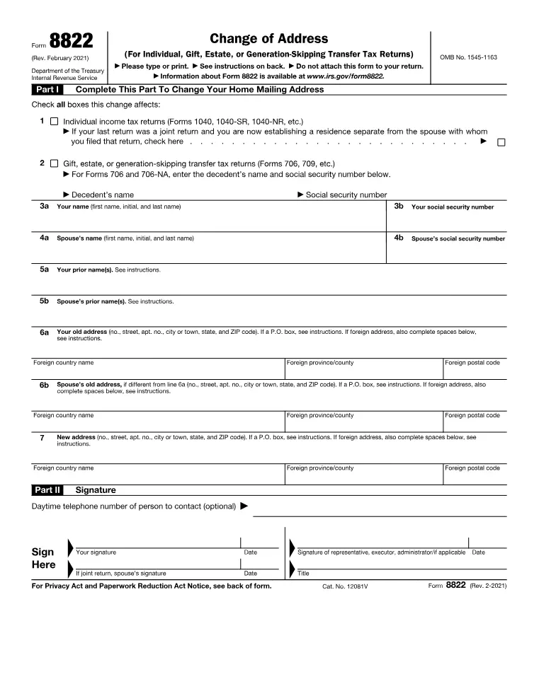 First page of the 8822 form