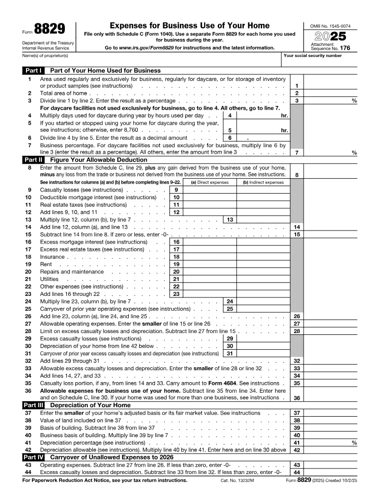 First page of the 8829 form