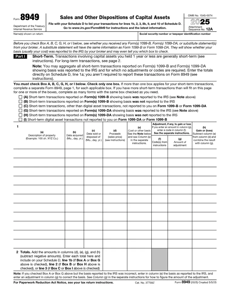 First page of the 8949 form