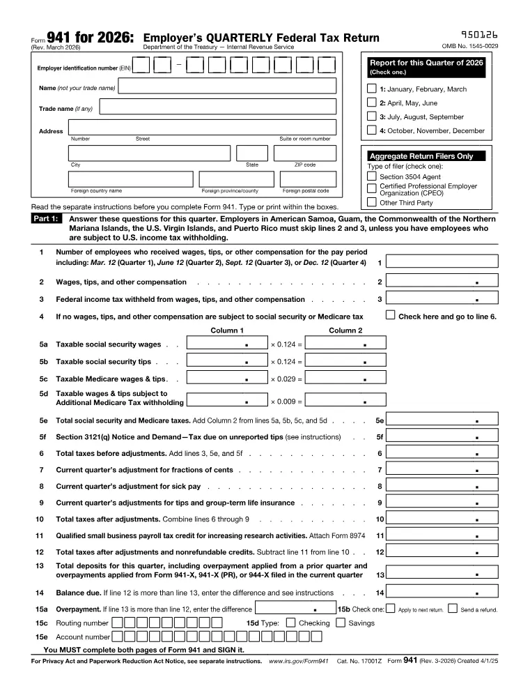First page of the 941 form