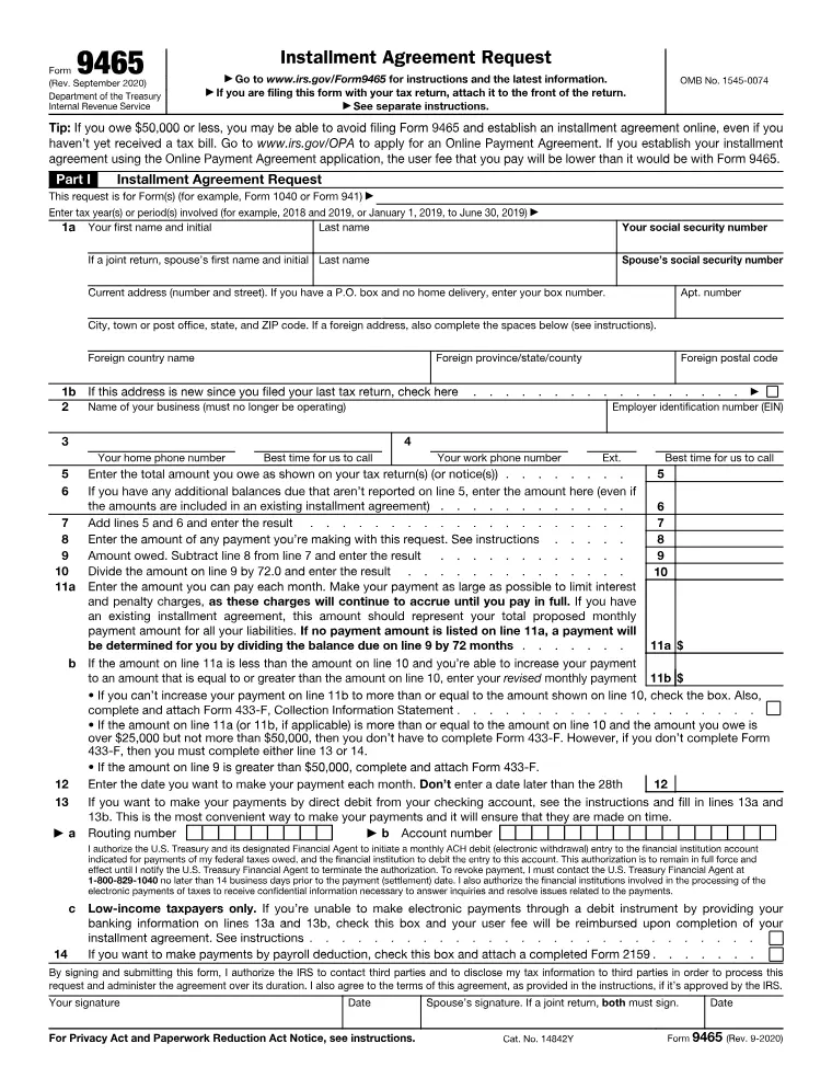 First page of the 9465 form