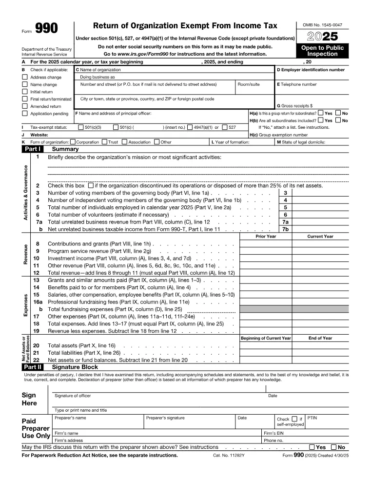First page of the 990 form