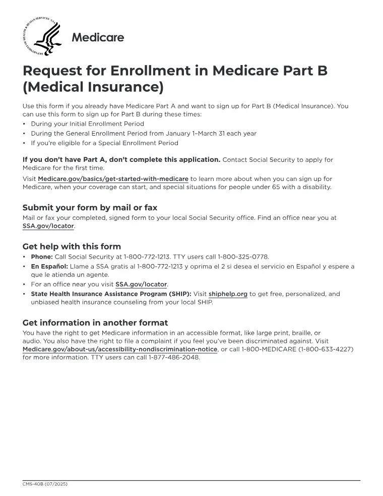 First page of the CMS-40B form