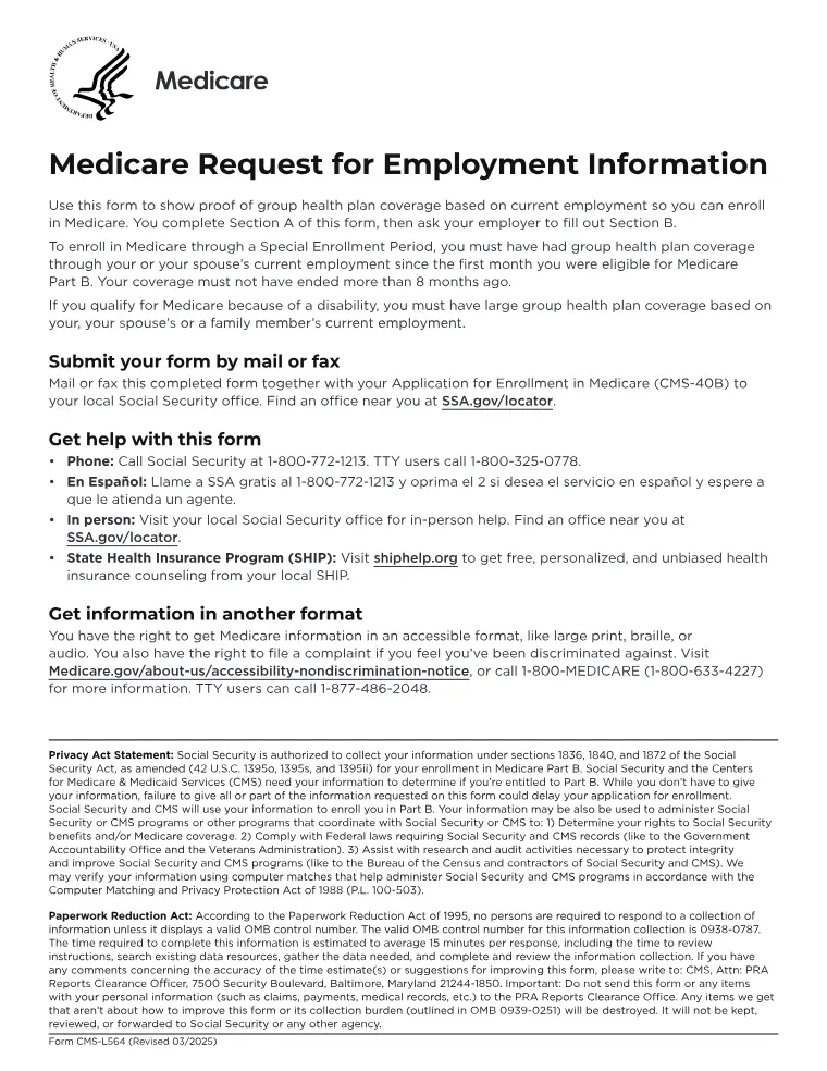 First page of the CMS-L564 form