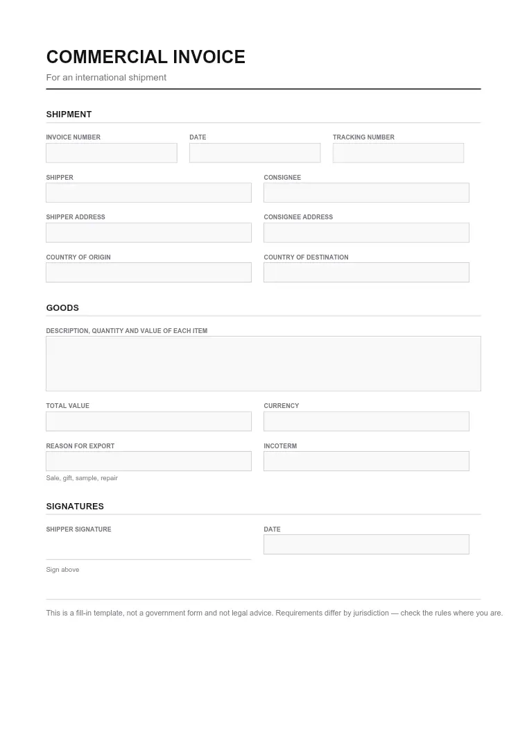 First page of the Invoice form
