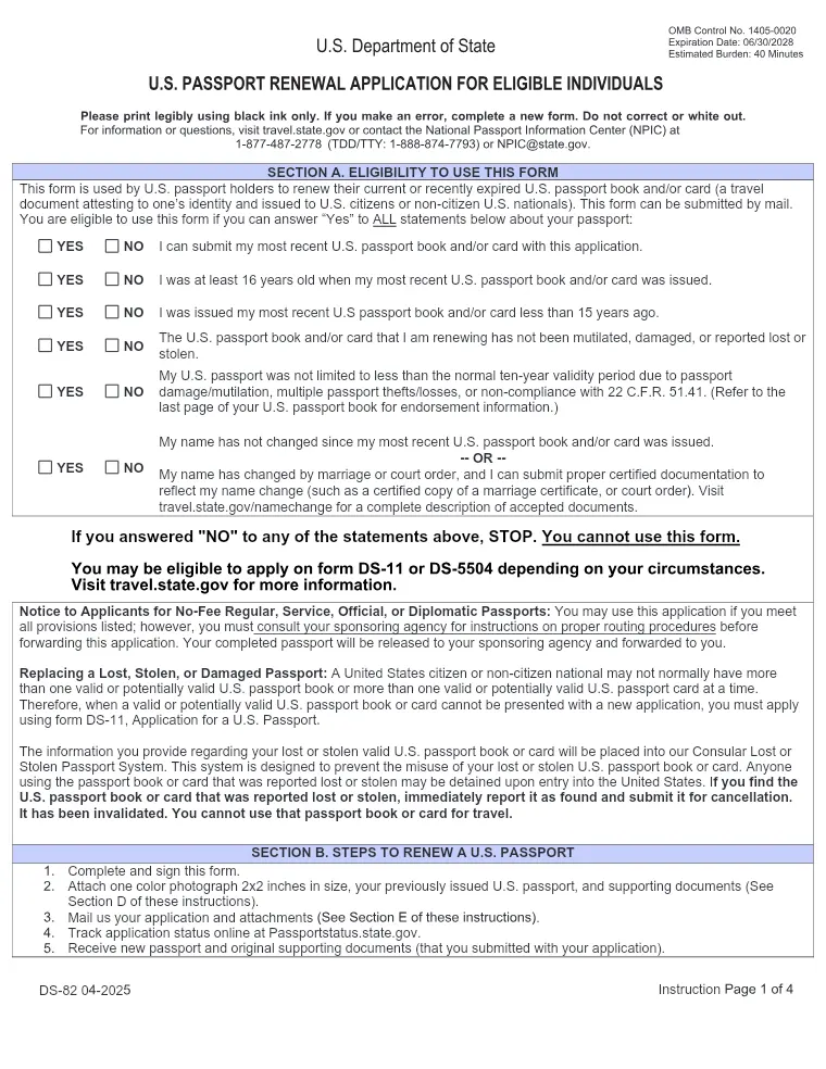 First page of the DS-82 form