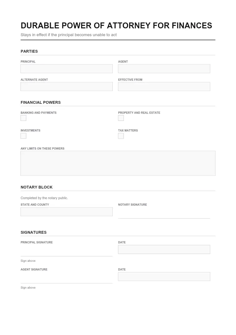 First page of the POA form