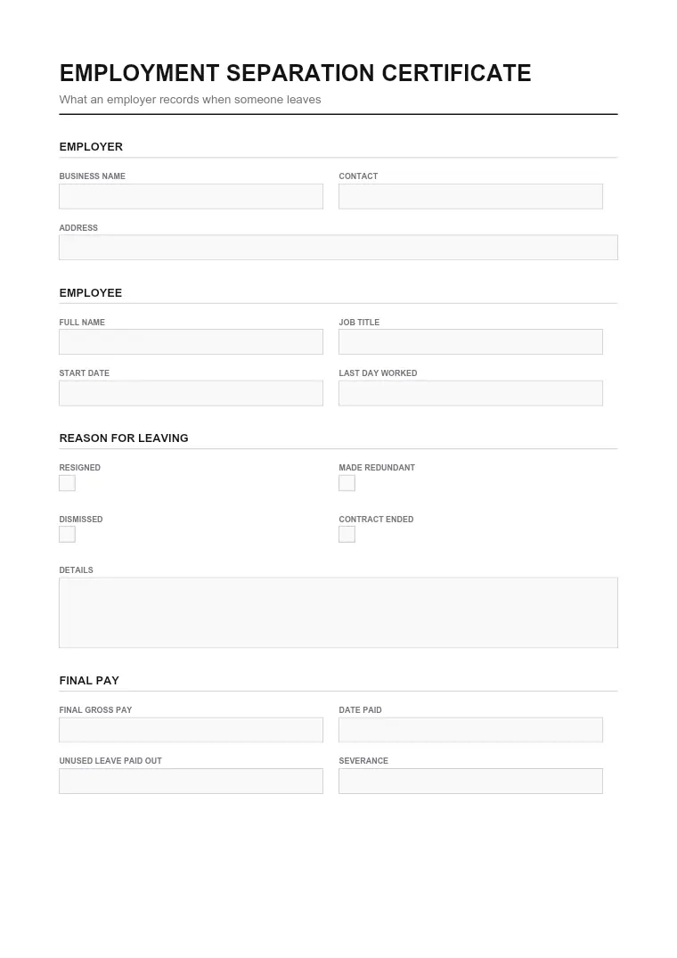 First page of the Certificate form