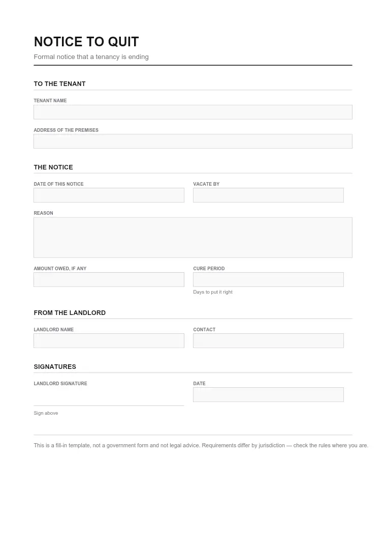 First page of the Notice form