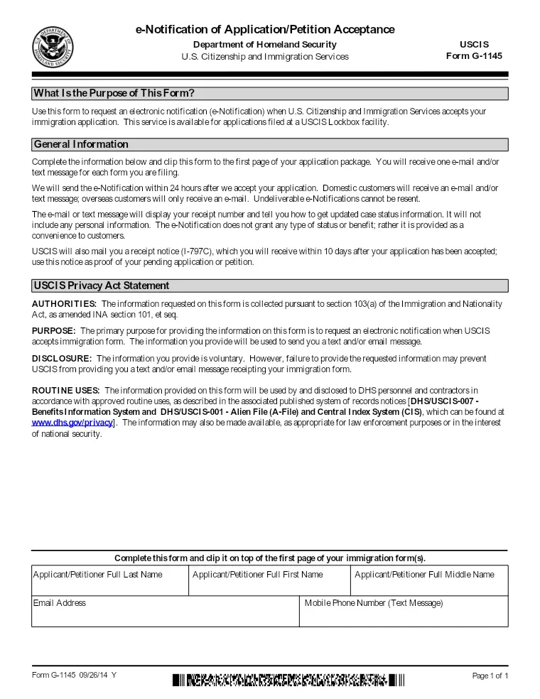 First page of the G-1145 form