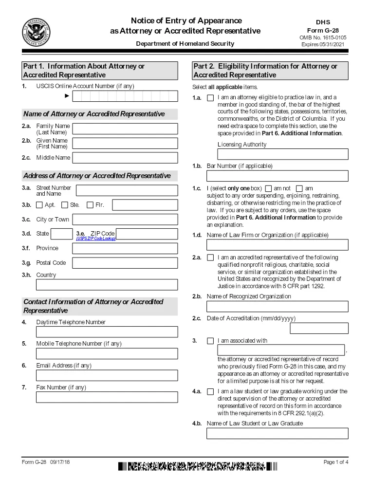 First page of the G-28 form