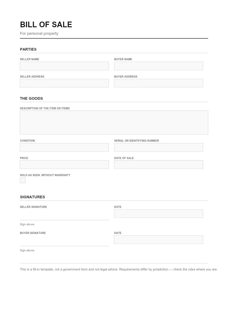First page of the Bill form