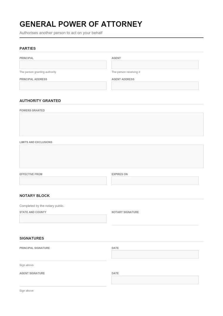 First page of the POA form