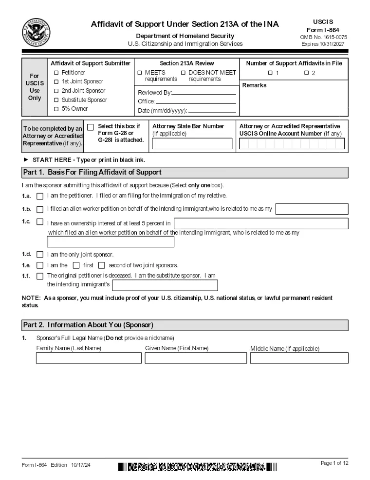 First page of the I-864 form