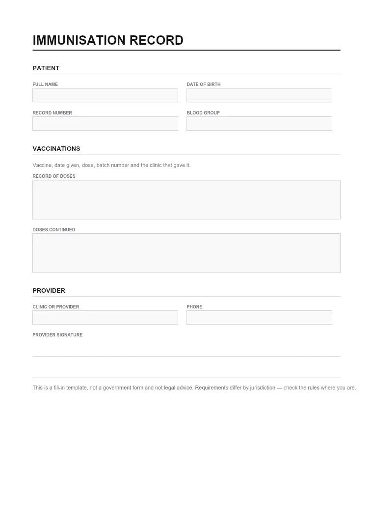 First page of the Record form