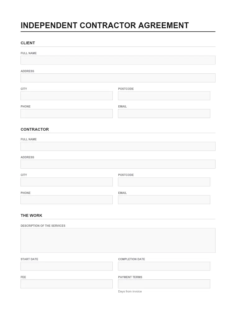 First page of the Contract form