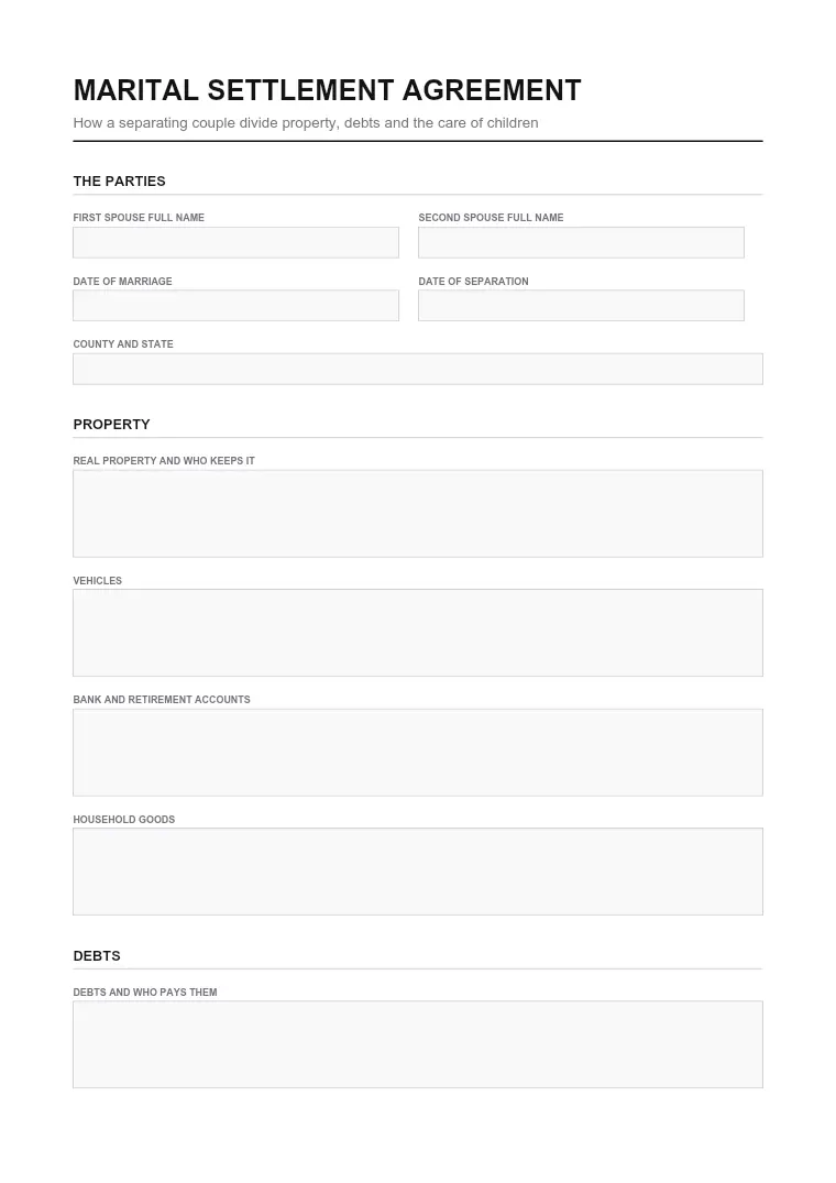 First page of the Agreement form