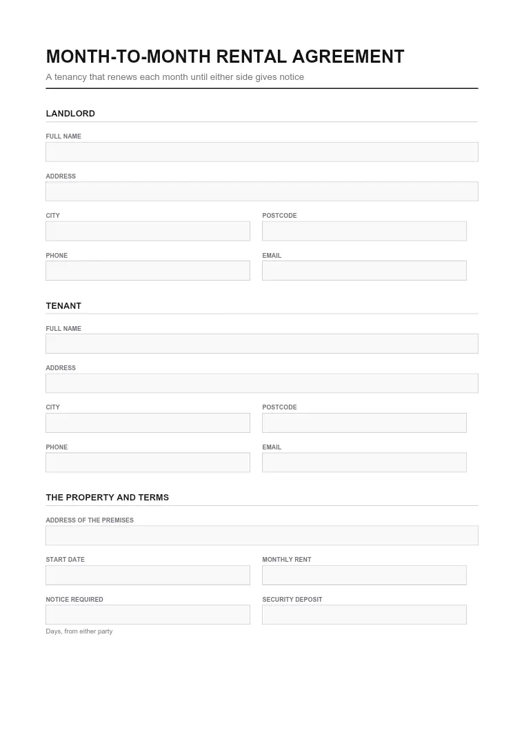 First page of the Rental form