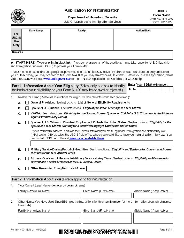 First page of the N-400 form