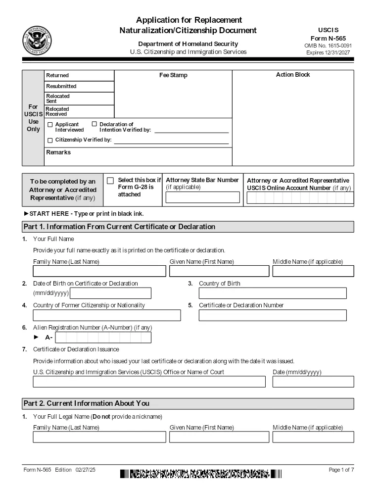 First page of the N-565 form