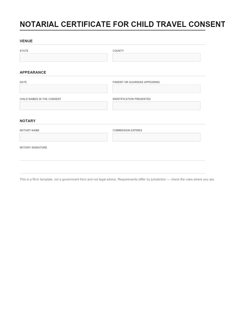 First page of the Notary form