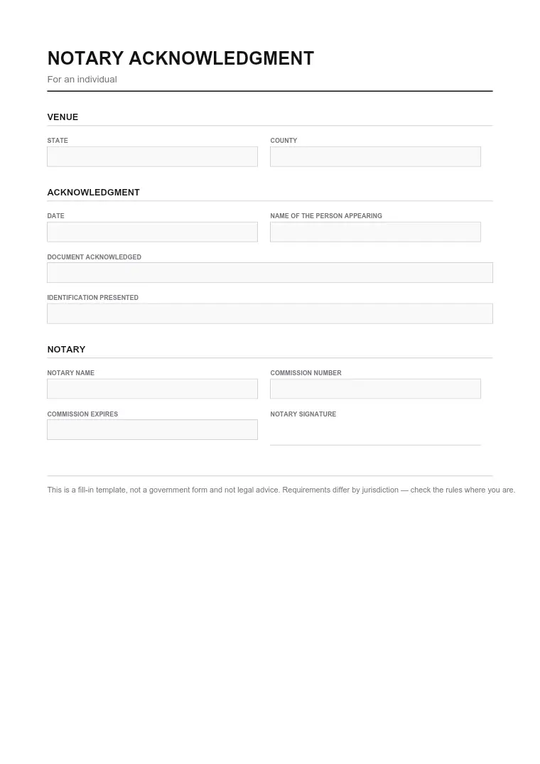 First page of the Notary form