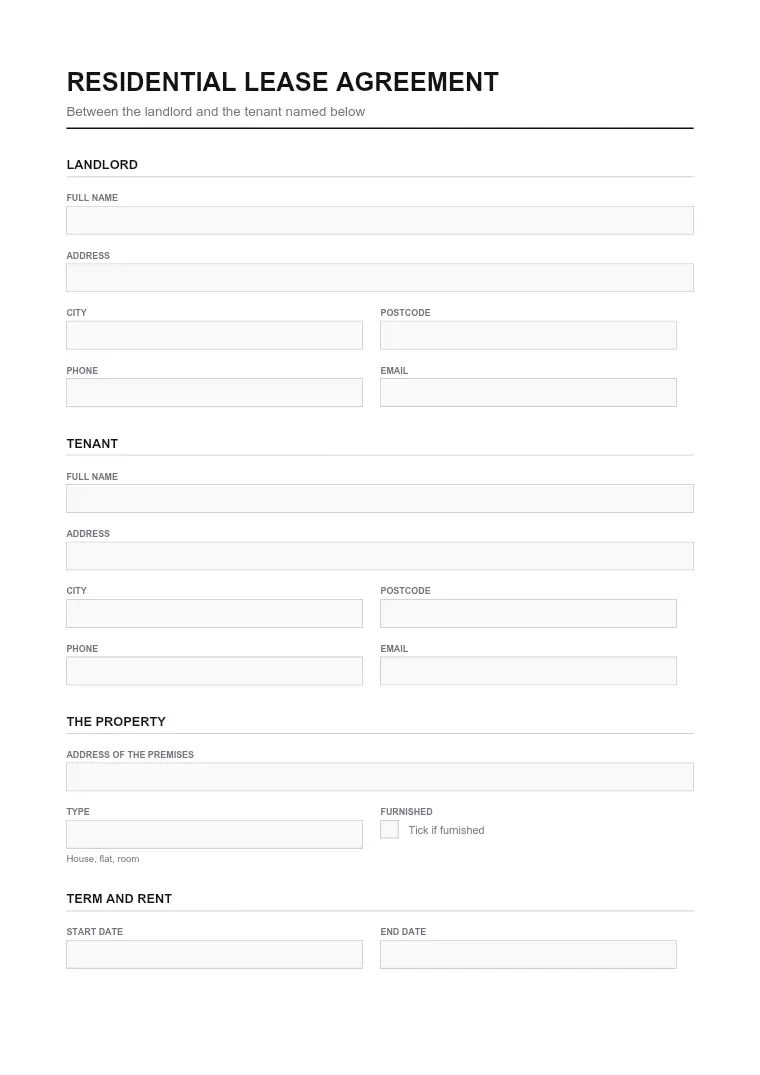 First page of the Lease form