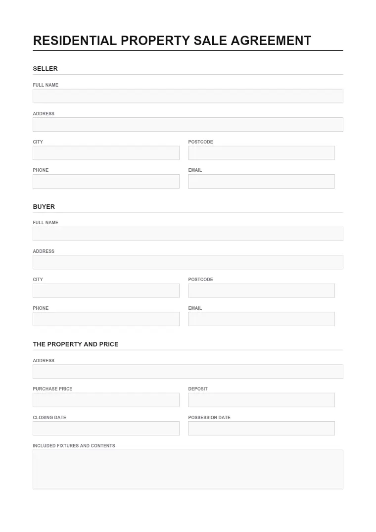 First page of the Sale form