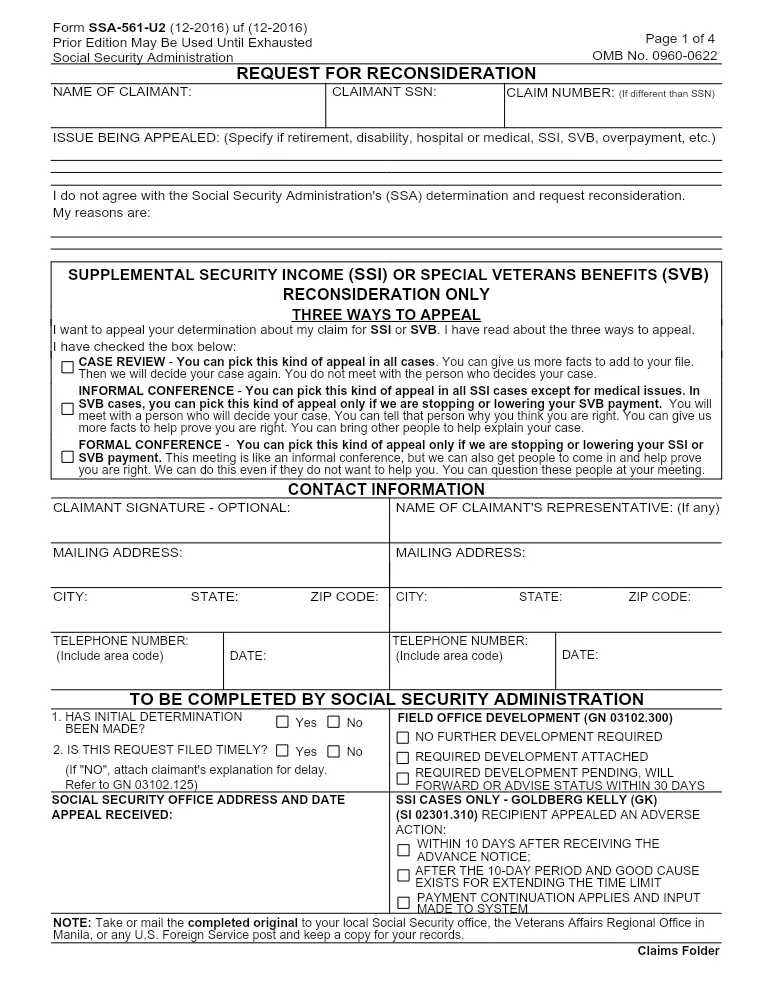 First page of the SSA-561-U2 form