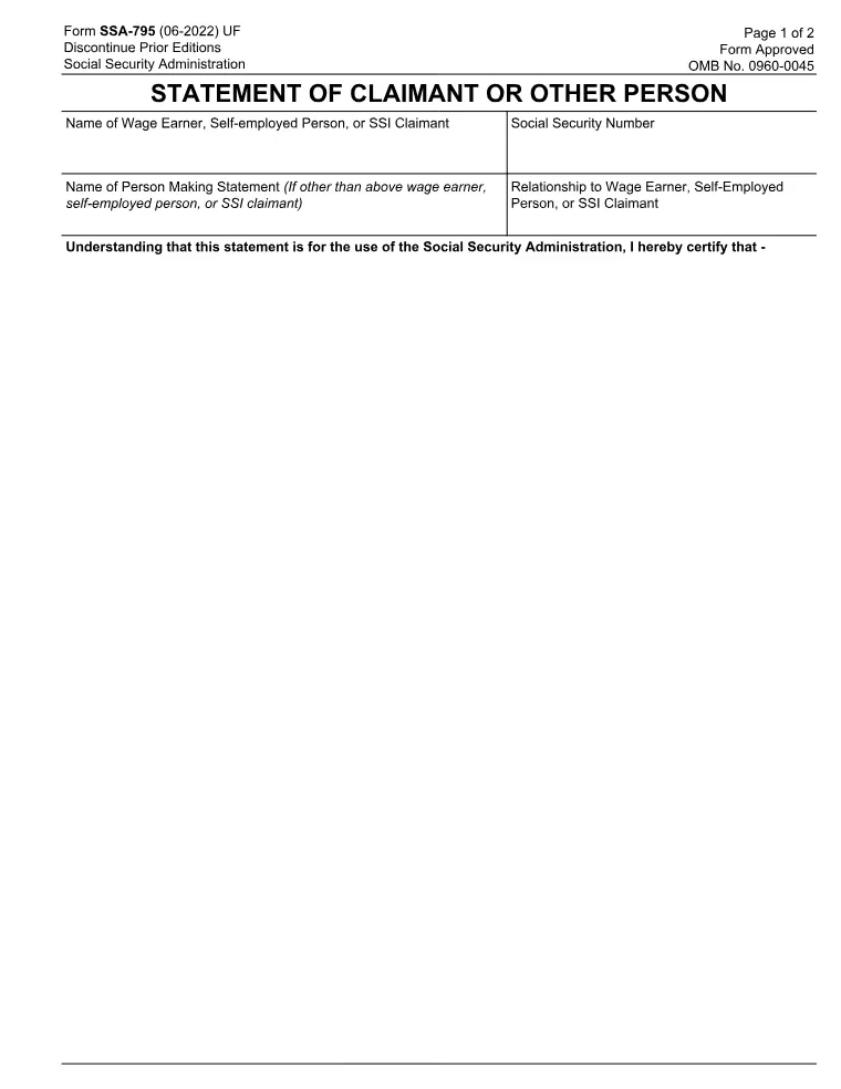 First page of the SSA-795 form