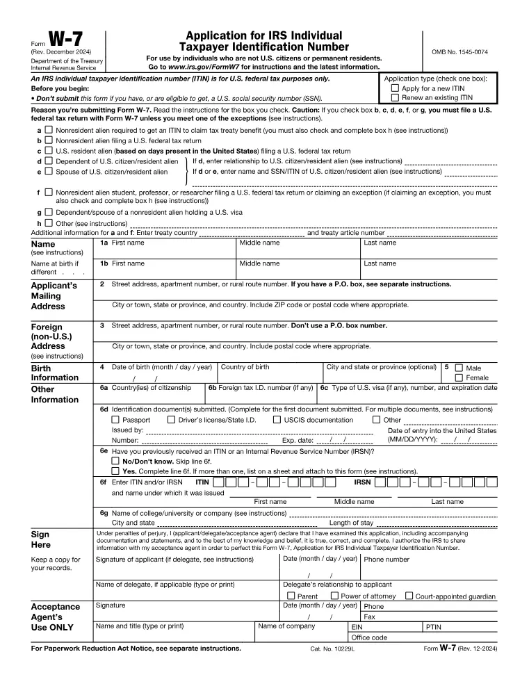First page of the W-7 form